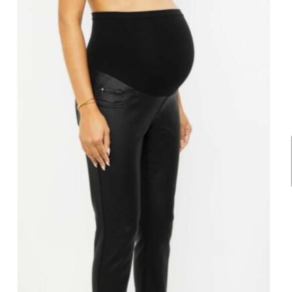 Motherhood Maternity Indigo Blue Coated Skinny Leg Ankle Jeans Black Lar… - Picture 2 of 10